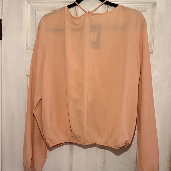 Fashion Nova Light Peachy Pink Lace-Up V-Neck Long Sleeve Top - Picture 3 of 4